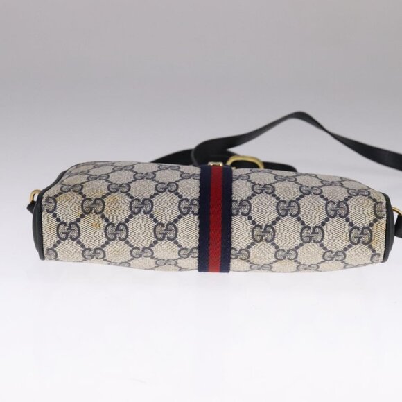 GUCCI GG Supreme Sherry Line Shoulder Bag PVC Navy Red - Picture 11 of 15